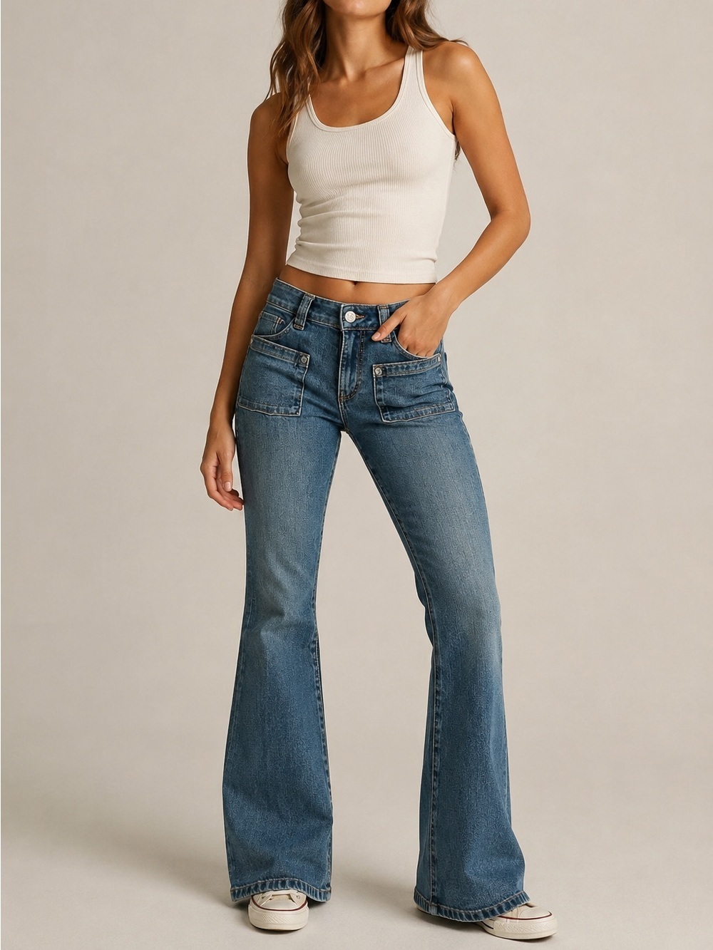 Garage Denim Low Rise Flare Jeans Size 0 / 24 Blue Y2K Stretch Wide Leg Retro 90